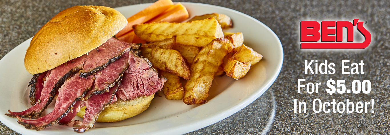 Kids Eat for $5.00 In October At Ben's