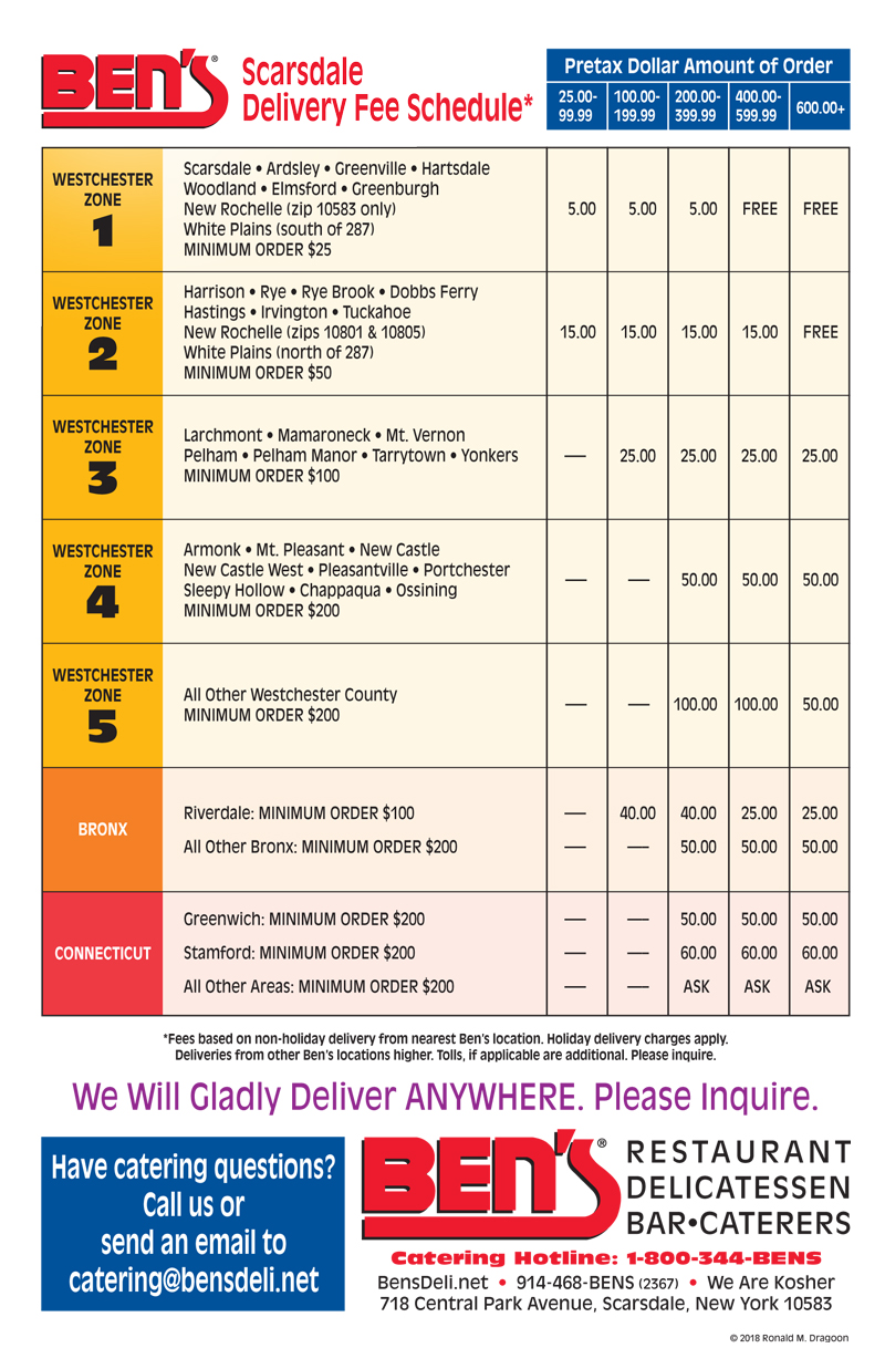 Delivery Fee Schedules Ben s Deli